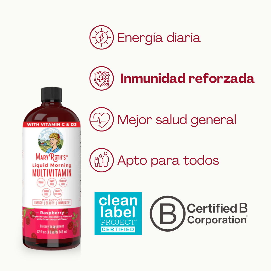 MaryRuth’s Multivitamínico Líquido Raspberry – Energía, inmunidad y salud completa – 1000 ml