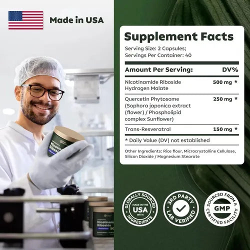 NAD + Resveratrol – Energía celular y longevidad activa. Frasco X80